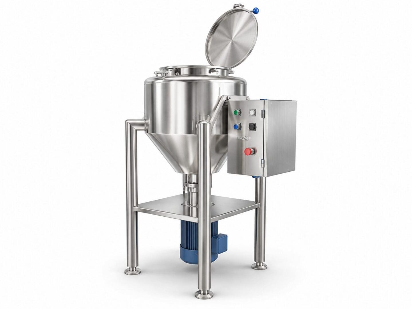 Stainless steel industrial tank with control panel